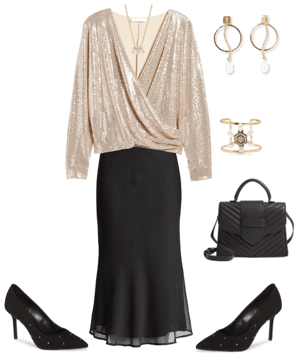 wedding guest outfit, holiday style, sequin blouse