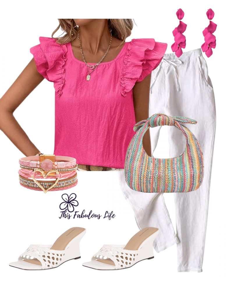 Pink and white summer outfit for women